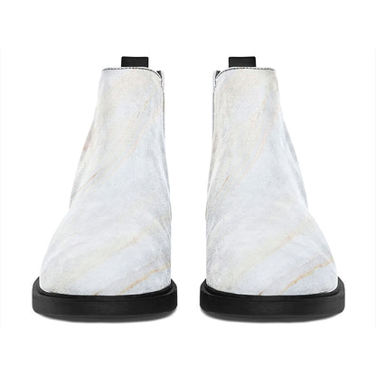 White Brown Smooth Marble Print Flat Ankle Boots