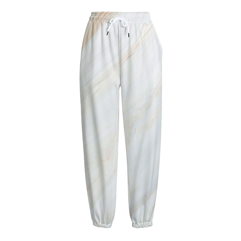 White Brown Smooth Marble Print Fleece Lined Knit Pants