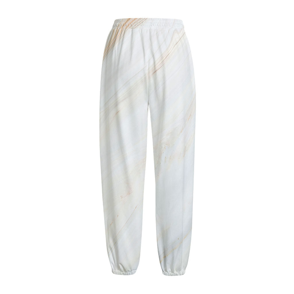 White Brown Smooth Marble Print Fleece Lined Knit Pants