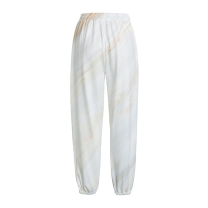 White Brown Smooth Marble Print Fleece Lined Knit Pants