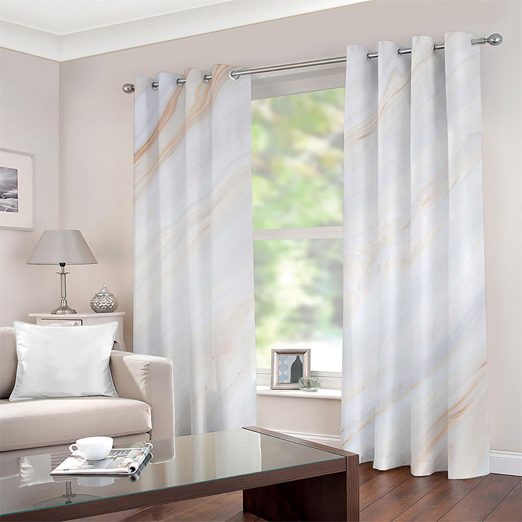 White Brown Smooth Marble Print Grommet Curtains