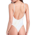 White Brown Smooth Marble Print High Cut One Piece Swimsuit