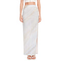 White Brown Smooth Marble Print High Slit Maxi Skirt
