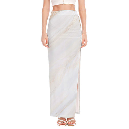 White Brown Smooth Marble Print High Slit Maxi Skirt