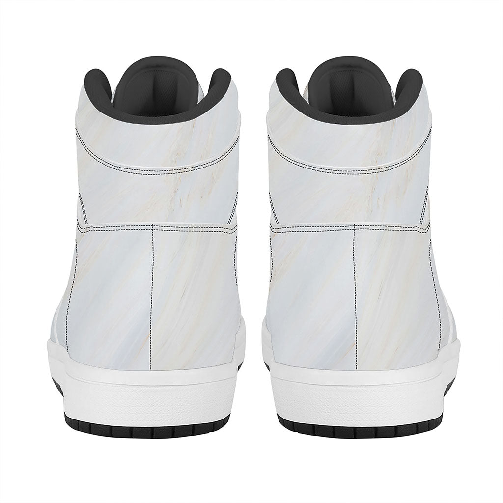 White Brown Smooth Marble Print High Top Leather Sneakers