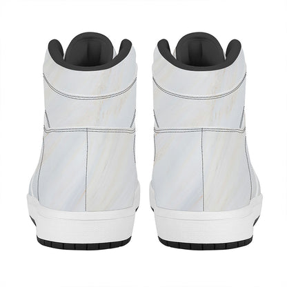 White Brown Smooth Marble Print High Top Leather Sneakers