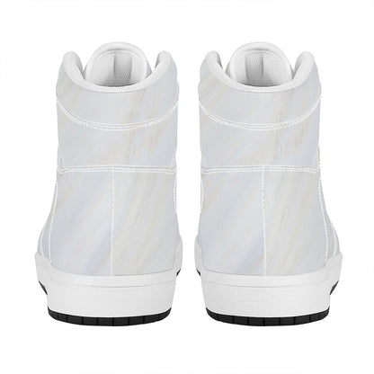 White Brown Smooth Marble Print High Top Leather Sneakers