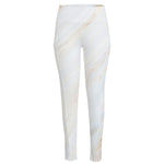 White Brown Smooth Marble Print High-Waisted Pocket Leggings