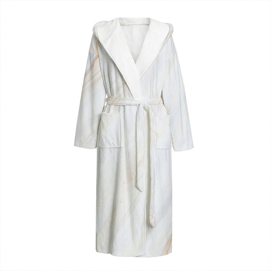 White Brown Smooth Marble Print Hooded Bathrobe