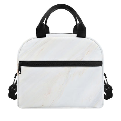 White Brown Smooth Marble Print Insulated Lunch Bag