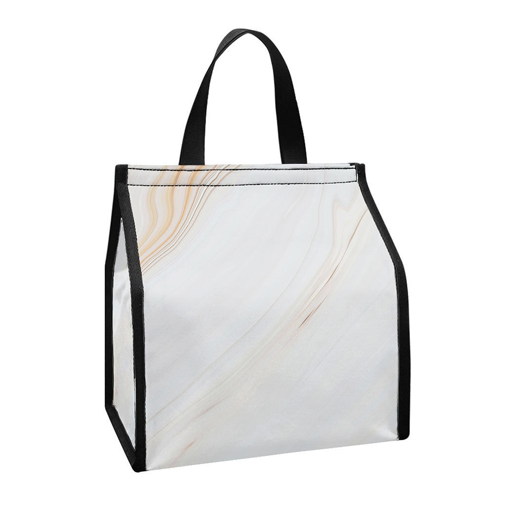 White Brown Smooth Marble Print Insulated Lunch Tote