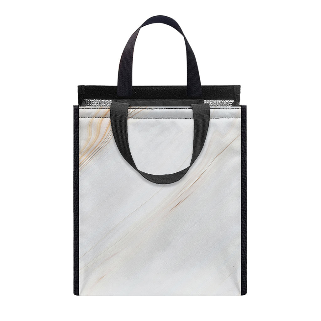 White Brown Smooth Marble Print Insulated Lunch Tote
