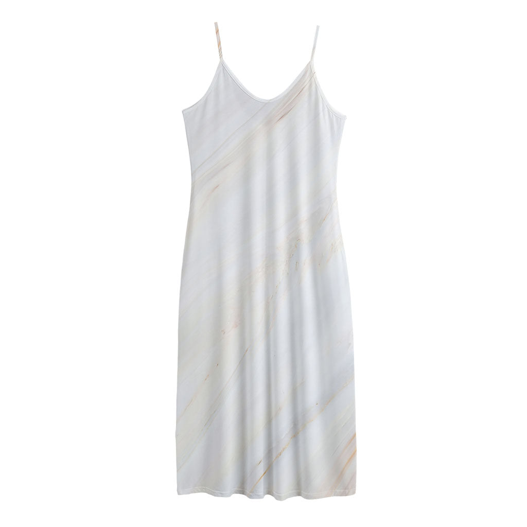 White Brown Smooth Marble Print Jersey Midi Cami Dress