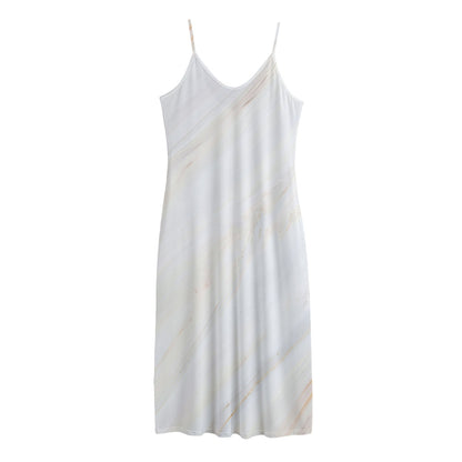White Brown Smooth Marble Print Jersey Midi Cami Dress