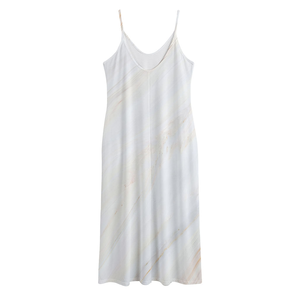 White Brown Smooth Marble Print Jersey Midi Cami Dress