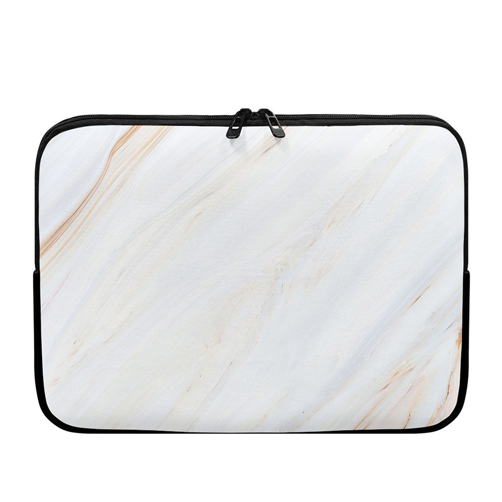 White Brown Smooth Marble Print Laptop Sleeve