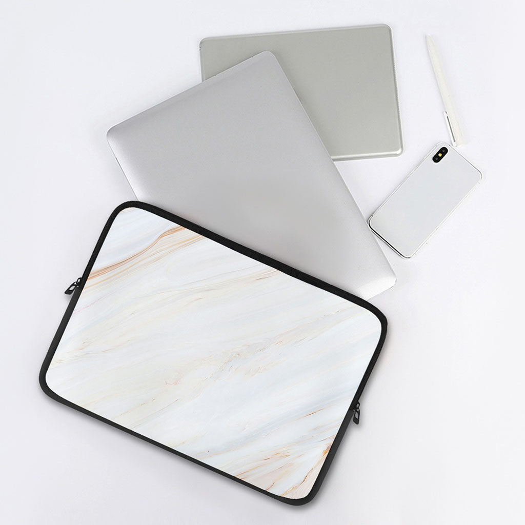 White Brown Smooth Marble Print Laptop Sleeve