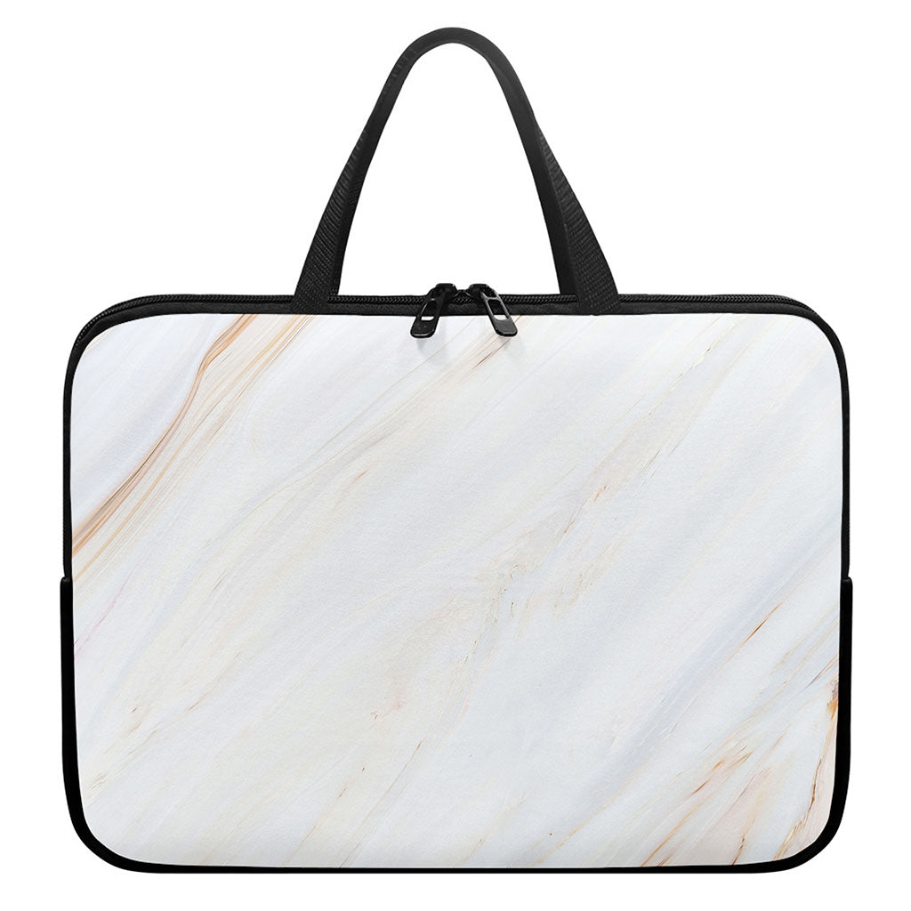 White Brown Smooth Marble Print Laptop Sleeve With Handle