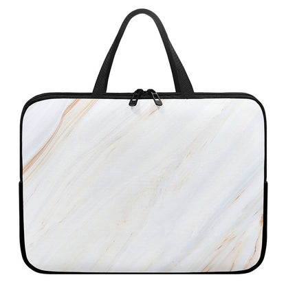 White Brown Smooth Marble Print Laptop Sleeve With Handle