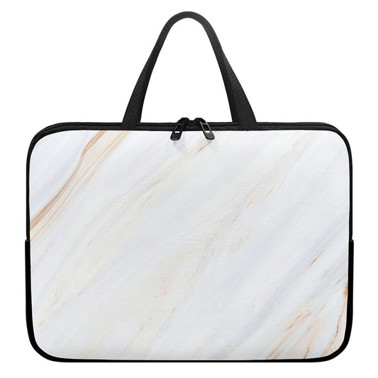 White Brown Smooth Marble Print Laptop Sleeve With Handle