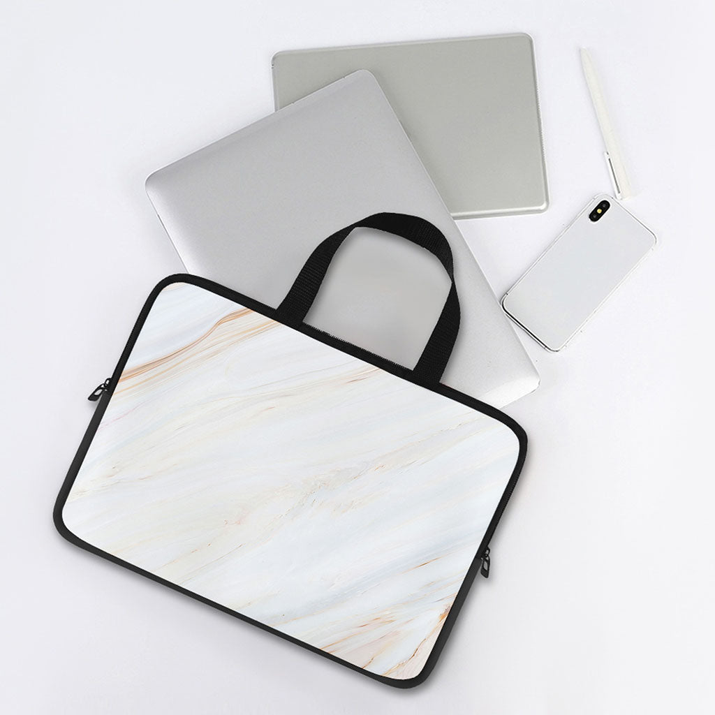 White Brown Smooth Marble Print Laptop Sleeve With Handle