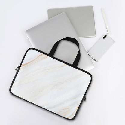 White Brown Smooth Marble Print Laptop Sleeve With Handle