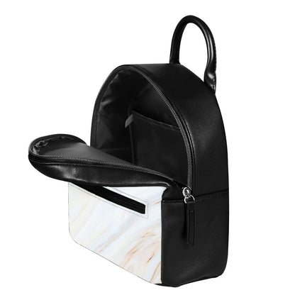 White Brown Smooth Marble Print Leather Backpack