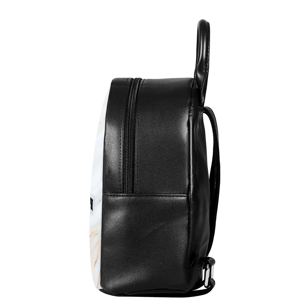 White Brown Smooth Marble Print Leather Backpack