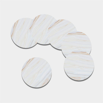 White Brown Smooth Marble Print Leather Coaster Set
