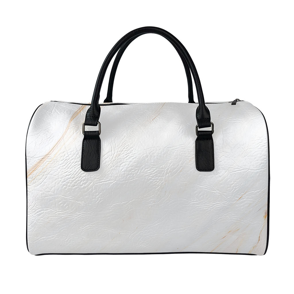 White Brown Smooth Marble Print Leather Duffle Bag