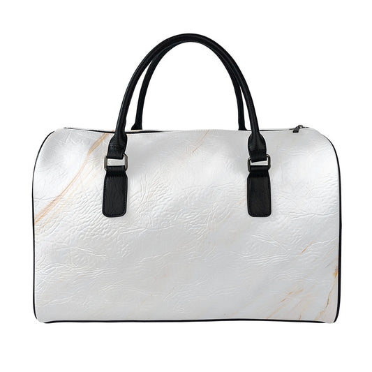 White Brown Smooth Marble Print Leather Duffle Bag