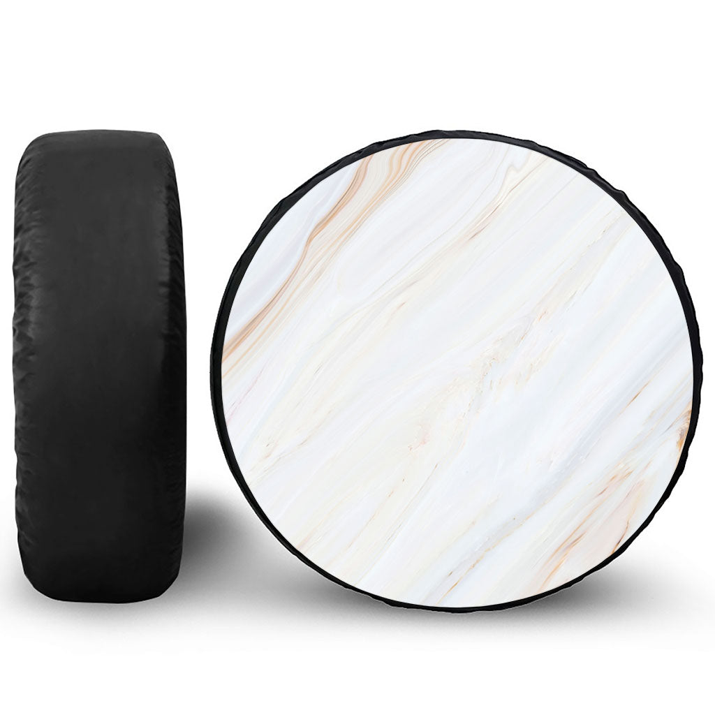 White Brown Smooth Marble Print Leather Spare Tire Cover