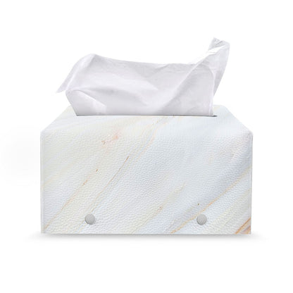 White Brown Smooth Marble Print Leather Tissue Box Cover