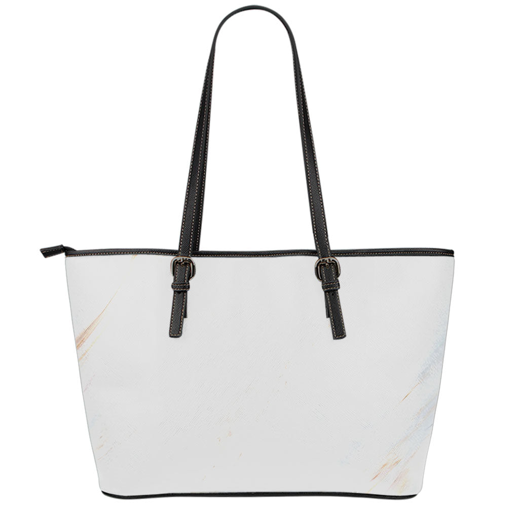 White Brown Smooth Marble Print Leather Tote Bag