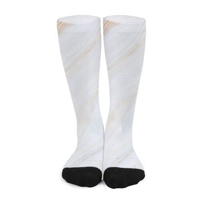 White Brown Smooth Marble Print Long Socks