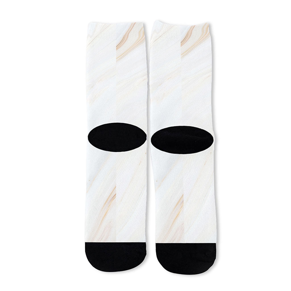 White Brown Smooth Marble Print Long Socks