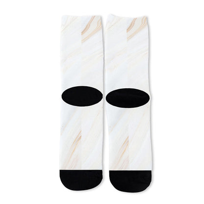 White Brown Smooth Marble Print Long Socks