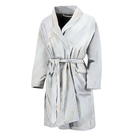White Brown Smooth Marble Print Men's Bathrobe