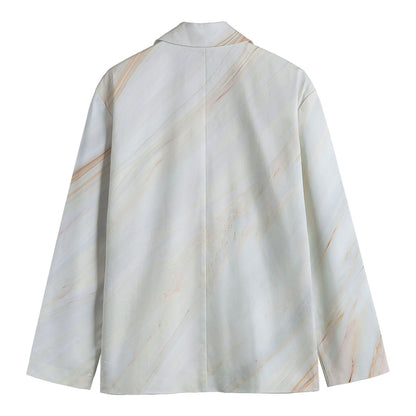 White Brown Smooth Marble Print Men's Blazer