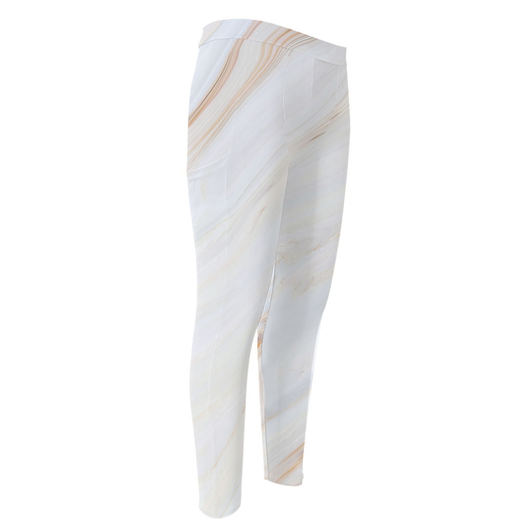 White Brown Smooth Marble Print Men's Compression Pants