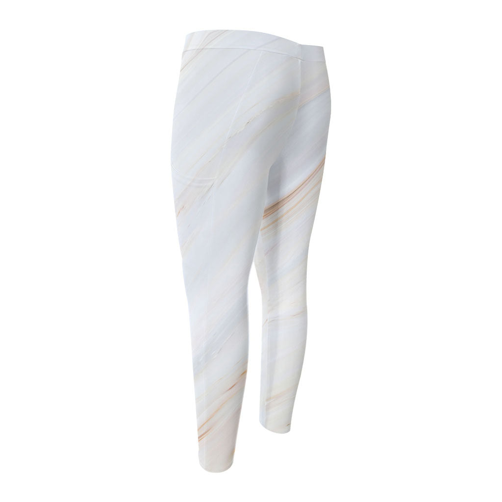 White Brown Smooth Marble Print Men's Compression Pants
