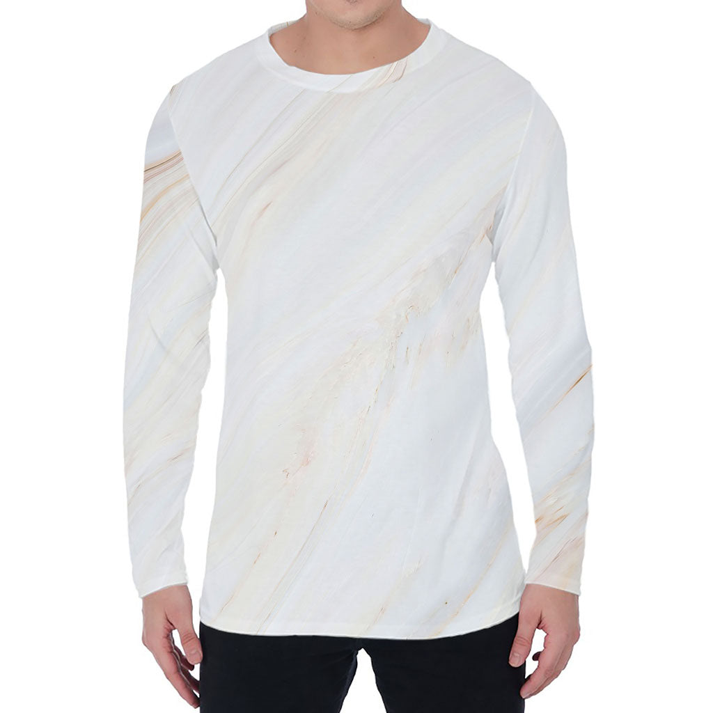 White Brown Smooth Marble Print Men's Long Sleeve T-Shirt