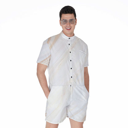 White Brown Smooth Marble Print Men's Rompers
