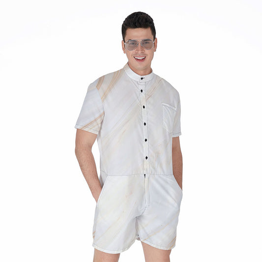White Brown Smooth Marble Print Men's Rompers
