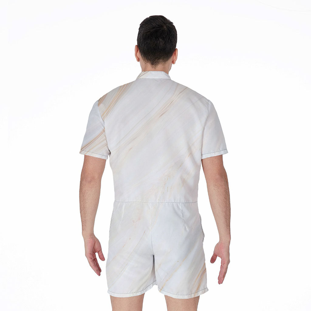 White Brown Smooth Marble Print Men's Rompers