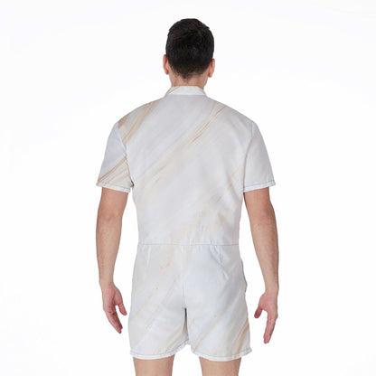 White Brown Smooth Marble Print Men's Rompers
