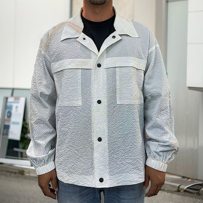 White Brown Smooth Marble Print Men's Shirt Jacket