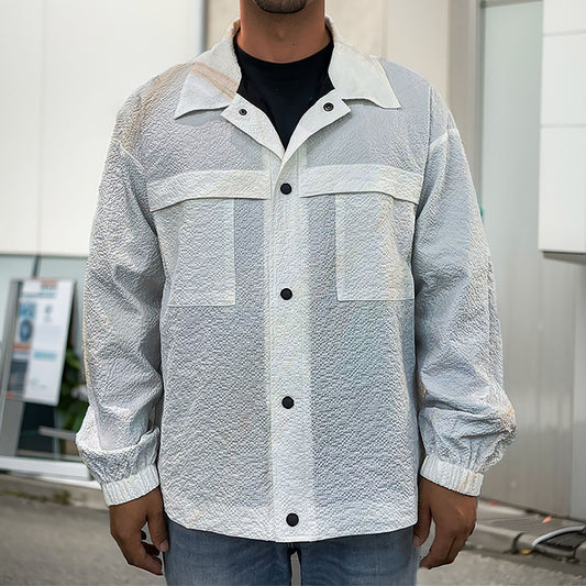 White Brown Smooth Marble Print Men's Shirt Jacket