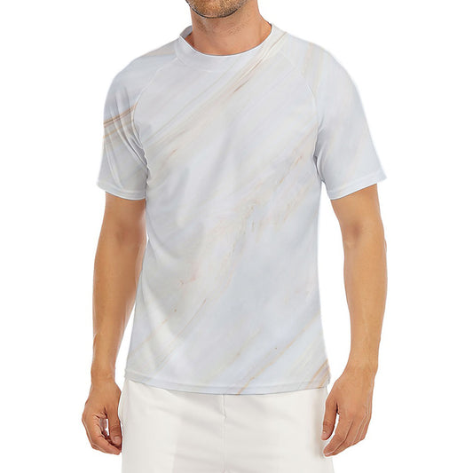 White Brown Smooth Marble Print Men's Short Sleeve Rash Guard