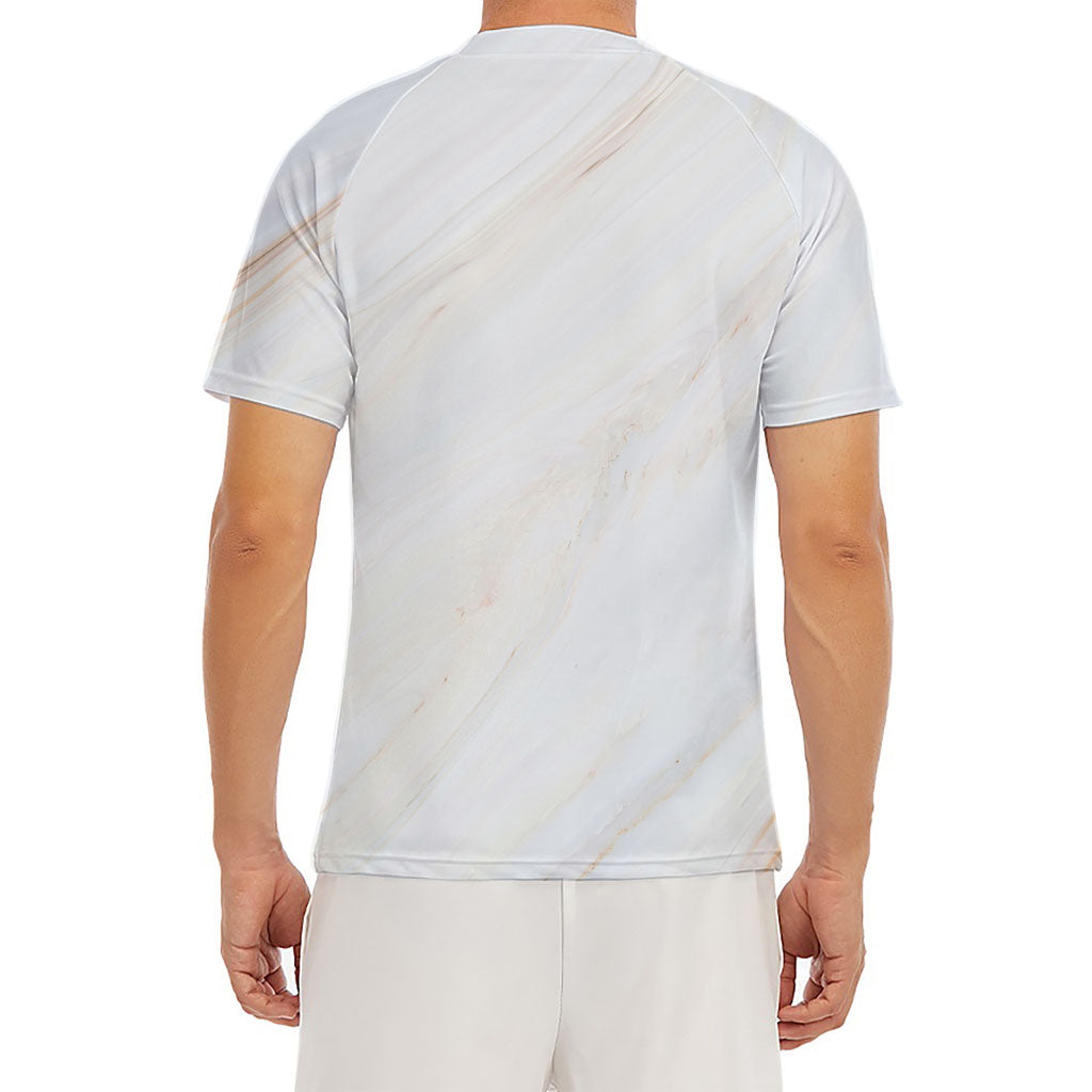 White Brown Smooth Marble Print Men's Short Sleeve Rash Guard